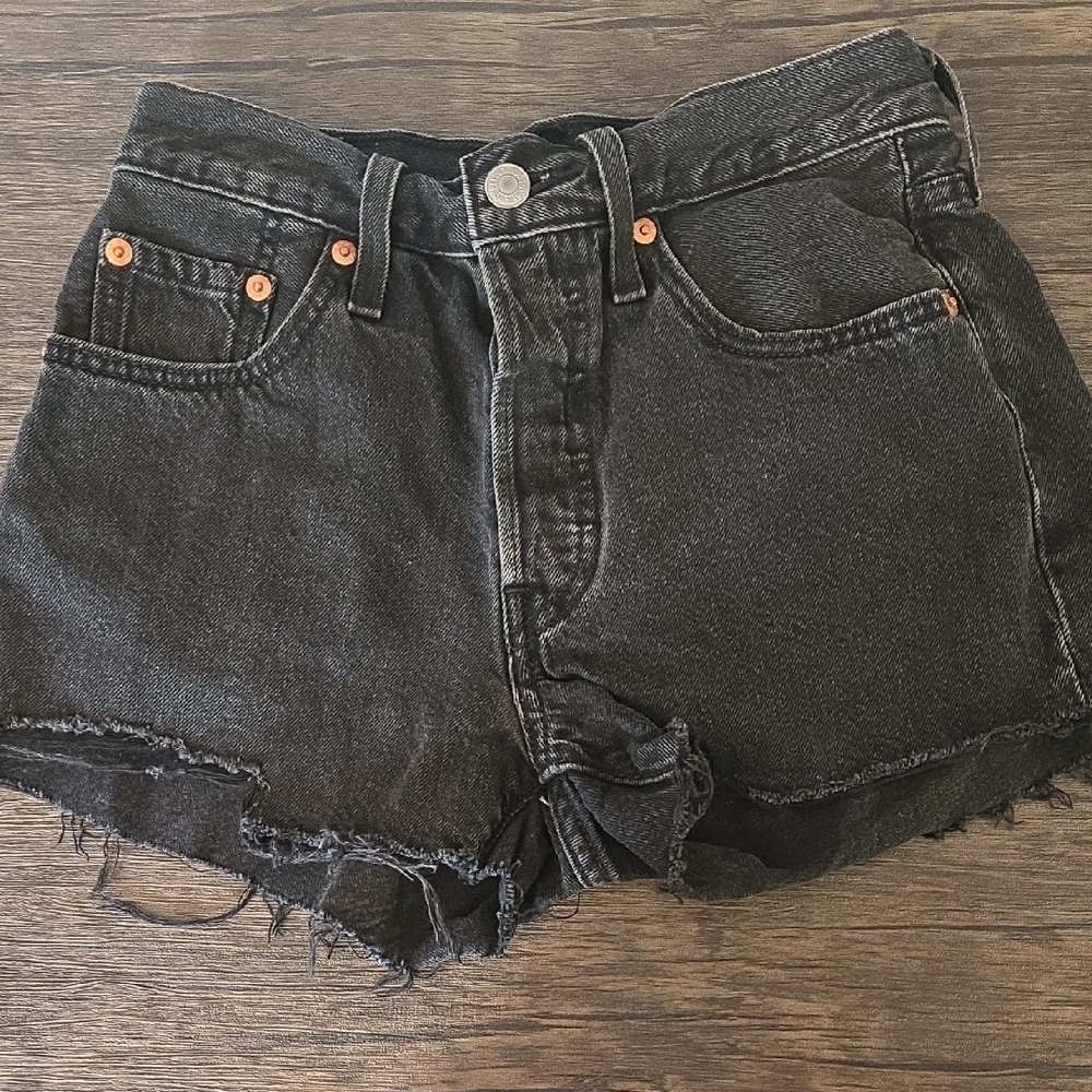 Levi's Black High-Waisted Distressed Jean Shorts
